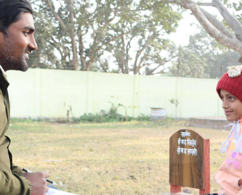 Jiya, 9, with Bijay, 32, a Save the Children representative, talking about catch-up classes Image credit: Save the Children Learning Capsule is a program designed for grade two and three students to recover the learning they've lost due to COVID-19 school closures. Jiya, 9, is one of the children that has benefitted from Learning Capsule and can now write and dreams of becoming a nurse in the future.